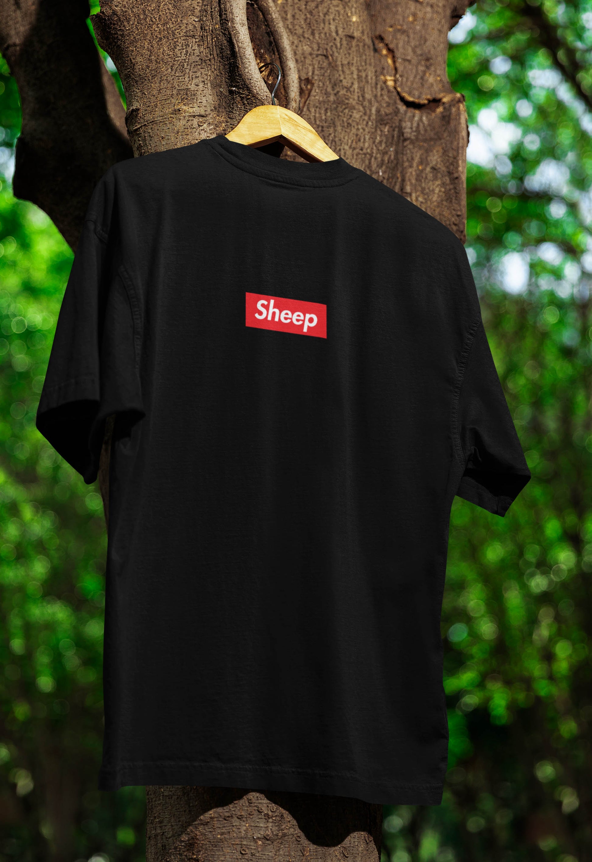 A cheeky nod to the world of high fashion and trend-following, the Sheep t-shirt is a playful spoof of the iconic streetwear brand. Parody of supreme.